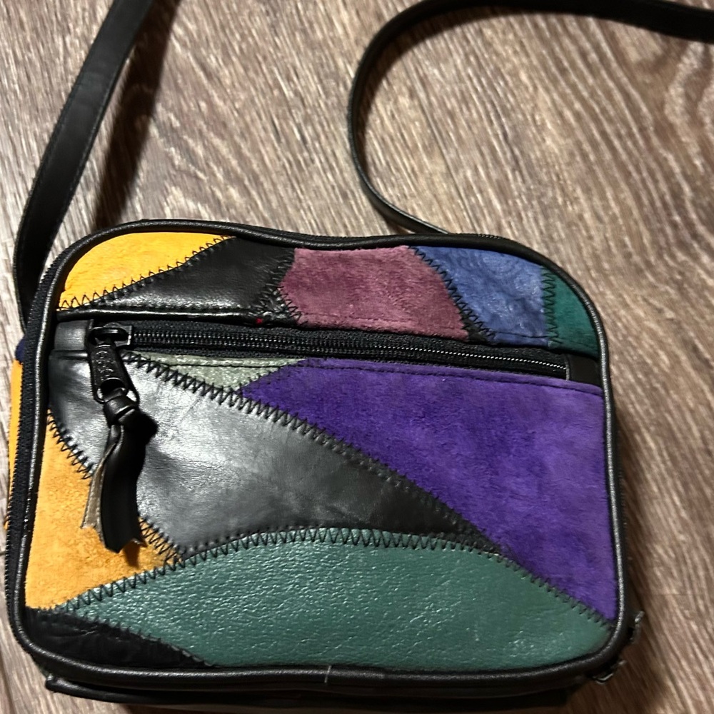 Colorful Leather Patchwork Crossbody Bag - image 5